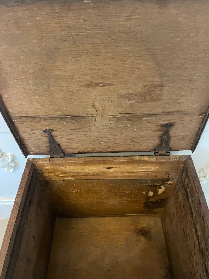 Antique Queen Anne Quality Oak Box Chest - Image 7